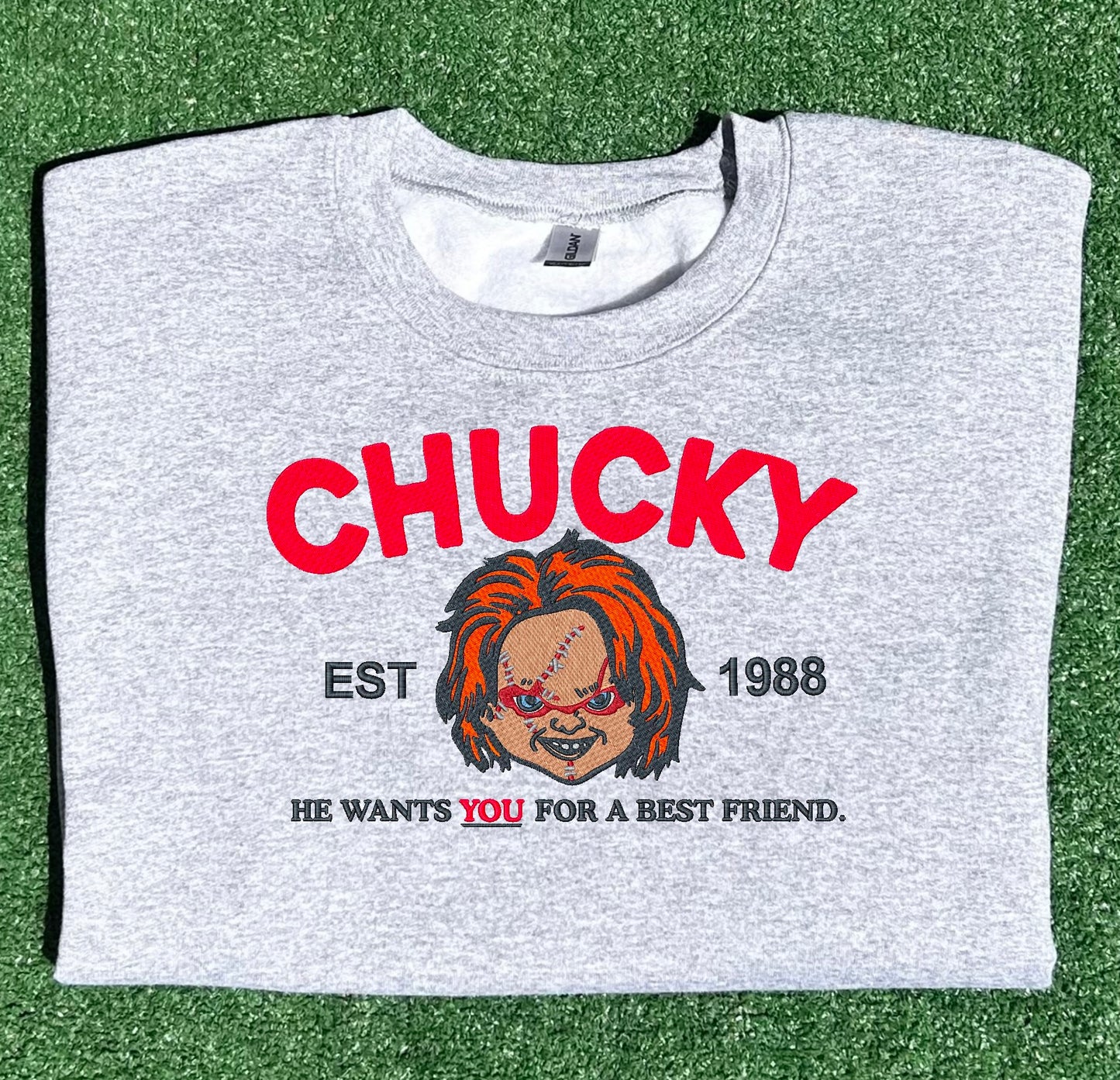 Chucky College Like Embroidered Sweatshirt