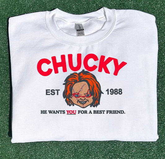 Chucky College Like Embroidered Sweatshirt